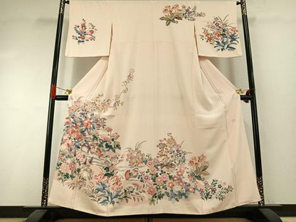 平和屋着物●訪問着　友禅　作家物　花鳥文　正絹　逸品　AABI1265fy