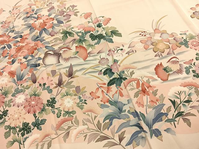 平和屋着物●訪問着　友禅　作家物　花鳥文　正絹　逸品　AABI1265fy