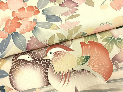 平和屋着物●訪問着　友禅　作家物　花鳥文　正絹　逸品　AABI1265fy