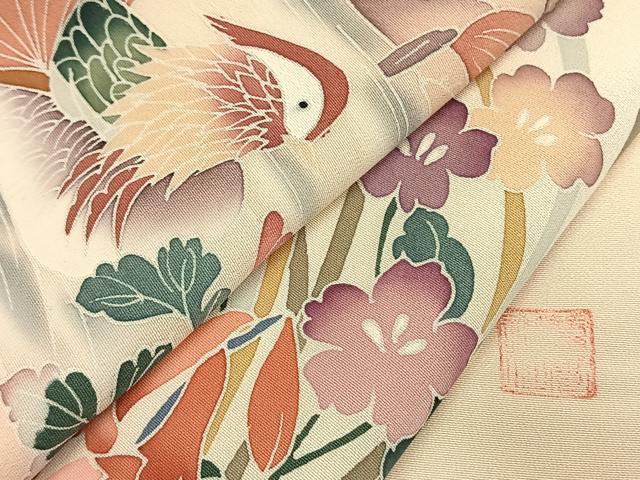 平和屋着物●訪問着　友禅　作家物　花鳥文　正絹　逸品　AABI1265fy