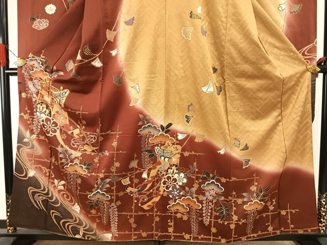 平和屋着物●豪華振袖　駒刺繍　御所車花文　暈し染め　金彩　正絹　逸品　AABI1268fy