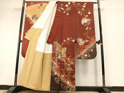 平和屋着物●豪華振袖　駒刺繍　御所車花文　暈し染め　金彩　正絹　逸品　AABI1268fy