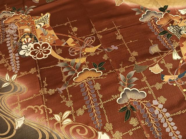 平和屋着物●豪華振袖　駒刺繍　御所車花文　暈し染め　金彩　正絹　逸品　AABI1268fy