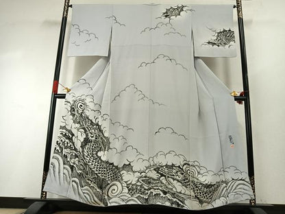平和屋着物●訪問着　作家物　手描き　逸鬼　龍　暈し染め　正絹　逸品　AABI1270fy
