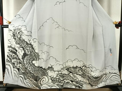 平和屋着物●訪問着　作家物　手描き　逸鬼　龍　暈し染め　正絹　逸品　AABI1270fy
