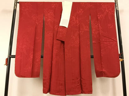 平和屋着物●振袖用長襦袢　袷　辻が花地紋　紅海老茶色　正絹　逸品　AABI1273fy