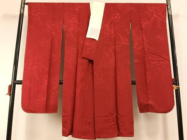 平和屋着物●振袖用長襦袢　袷　辻が花地紋　紅海老茶色　正絹　逸品　AABI1273fy