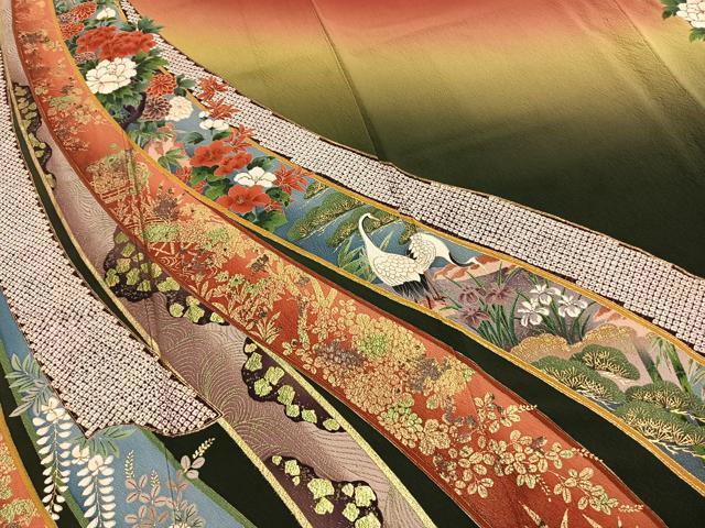 平和屋着物●豪華振袖　熨斗花鳥文　暈し染め　金彩　正絹　逸品　AABI1274fy