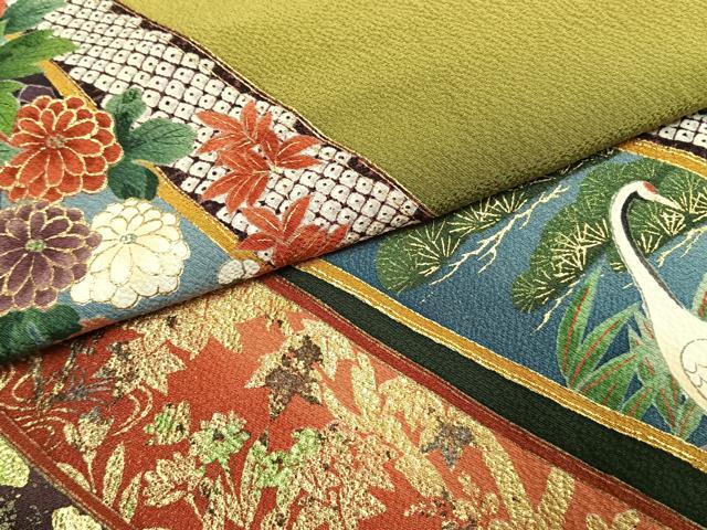 平和屋着物●豪華振袖　熨斗花鳥文　暈し染め　金彩　正絹　逸品　AABI1274fy