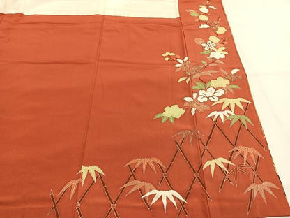 平和屋着物●豪華振袖　熨斗花鳥文　暈し染め　金彩　正絹　逸品　AABI1274fy