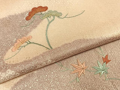 平和屋着物●訪問着　絞り　刺繍　松竹梅　金糸　正絹　逸品　AABI1275fy