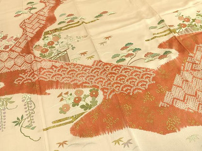 平和屋着物●訪問着　作家物　雅堂　絞り　松竹梅　金銀彩　正絹　逸品　AABI1276fy