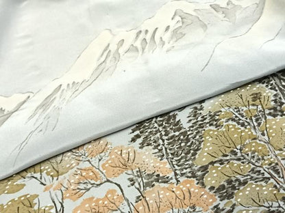 平和屋着物●男性　長襦袢　袷　手描き　富士山　樹林文　正絹　逸品　AABI1277fy