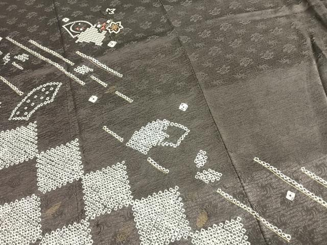 平和屋着物●京加賀友禅　百貫達雄　訪問着　絞り　刺繍　草花文　金糸　金彩　正絹　逸品　AABI1278fy