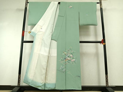 平和屋着物●本加賀友禅作家 岡本幸治　訪問着　枝花文　正絹　逸品　AABI1279fy