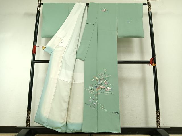 平和屋着物●本加賀友禅作家 岡本幸治　訪問着　枝花文　正絹　逸品　AABI1279fy