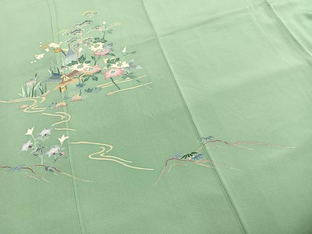 平和屋着物●本加賀友禅作家 岡本幸治　訪問着　枝花文　正絹　逸品　AABI1279fy