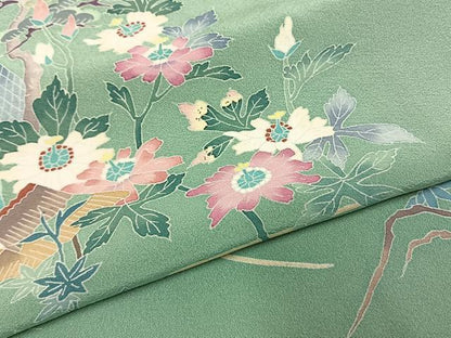 平和屋着物●本加賀友禅作家 岡本幸治　訪問着　枝花文　正絹　逸品　AABI1279fy