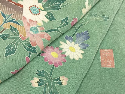 平和屋着物●本加賀友禅作家 岡本幸治　訪問着　枝花文　正絹　逸品　AABI1279fy