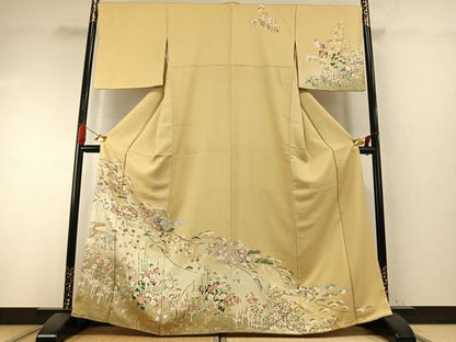 平和屋着物●訪問着　枝花文　暈し染め　金銀彩　正絹　逸品　AABI1281fy