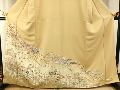 平和屋着物●訪問着　枝花文　暈し染め　金銀彩　正絹　逸品　AABI1281fy