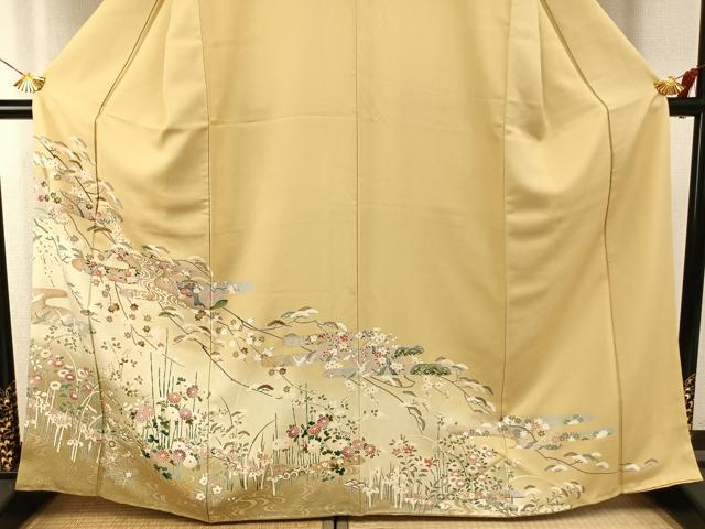 平和屋着物●訪問着　枝花文　暈し染め　金銀彩　正絹　逸品　AABI1281fy