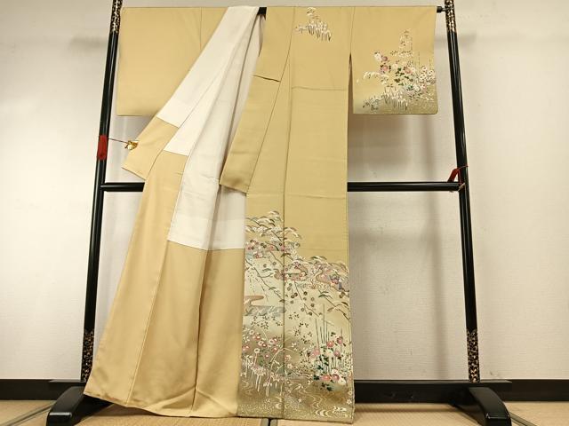 平和屋着物●訪問着　枝花文　暈し染め　金銀彩　正絹　逸品　AABI1281fy