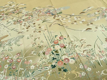 平和屋着物●訪問着　枝花文　暈し染め　金銀彩　正絹　逸品　AABI1281fy