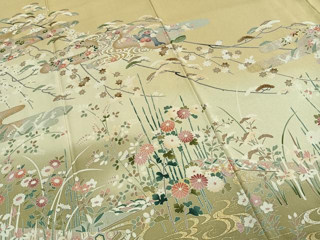 平和屋着物●訪問着　枝花文　暈し染め　金銀彩　正絹　逸品　AABI1281fy