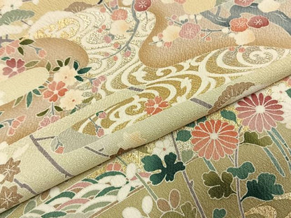 平和屋着物●訪問着　枝花文　暈し染め　金銀彩　正絹　逸品　AABI1281fy