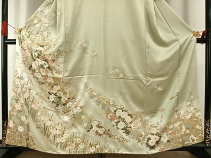 平和屋着物●訪問着　扇面花文　暈し染め　金彩　正絹　逸品　AABI1282fy