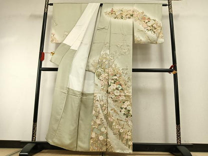 平和屋着物●訪問着　扇面花文　暈し染め　金彩　正絹　逸品　AABI1282fy