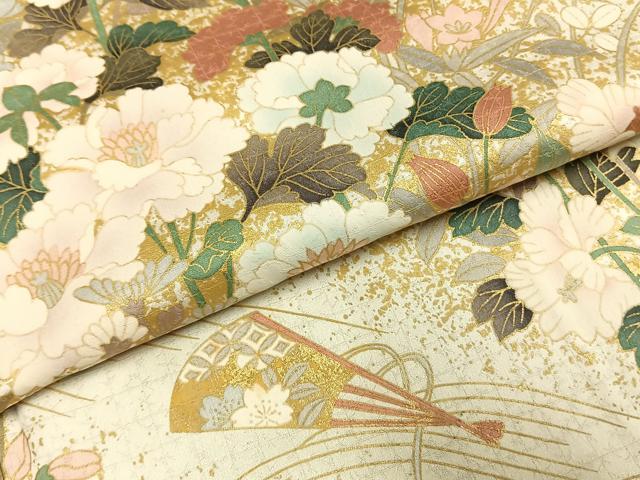 平和屋着物●訪問着　扇面花文　暈し染め　金彩　正絹　逸品　AABI1282fy