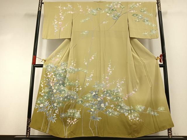平和屋着物●訪問着　友禅　作家物　枝梅松花文　暈し染め　正絹　逸品　AABI1286fy