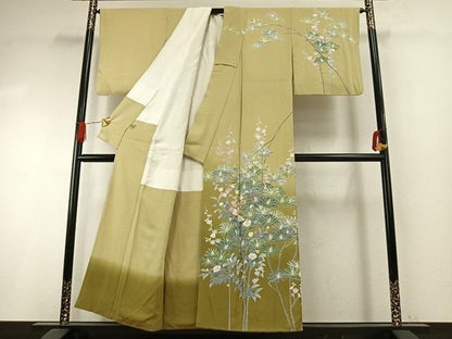 平和屋着物●訪問着　友禅　作家物　枝梅松花文　暈し染め　正絹　逸品　AABI1286fy