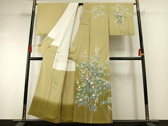 平和屋着物●訪問着　友禅　作家物　枝梅松花文　暈し染め　正絹　逸品　AABI1286fy