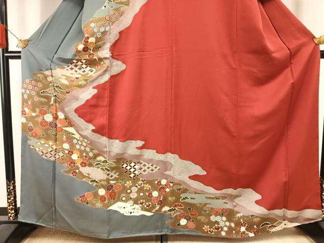 平和屋着物●訪問着　友禅　松竹梅　金彩　正絹　逸品　AABI1289fy