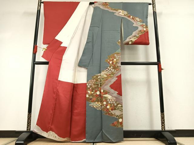 平和屋着物●訪問着　友禅　松竹梅　金彩　正絹　逸品　AABI1289fy