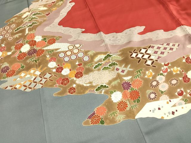 平和屋着物●訪問着　友禅　松竹梅　金彩　正絹　逸品　AABI1289fy