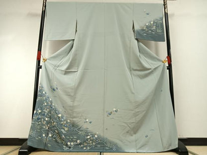 平和屋着物●訪問着　友禅　作家物　草花文　暈し染め　ロング丈　正絹　逸品　AABI1290fy