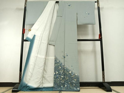 平和屋着物●訪問着　友禅　作家物　草花文　暈し染め　ロング丈　正絹　逸品　AABI1290fy