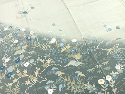 平和屋着物●訪問着　友禅　作家物　草花文　暈し染め　ロング丈　正絹　逸品　AABI1290fy