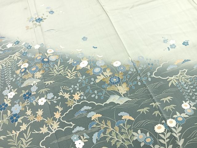平和屋着物●訪問着　友禅　作家物　草花文　暈し染め　ロング丈　正絹　逸品　AABI1290fy