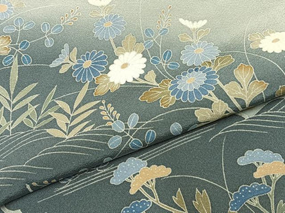 平和屋着物●訪問着　友禅　作家物　草花文　暈し染め　ロング丈　正絹　逸品　AABI1290fy