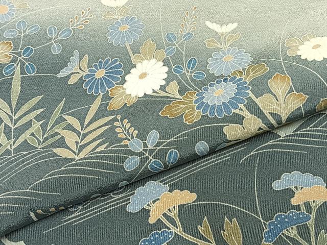 平和屋着物●訪問着　友禅　作家物　草花文　暈し染め　ロング丈　正絹　逸品　AABI1290fy