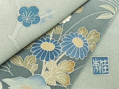 平和屋着物●訪問着　友禅　作家物　草花文　暈し染め　ロング丈　正絹　逸品　AABI1290fy