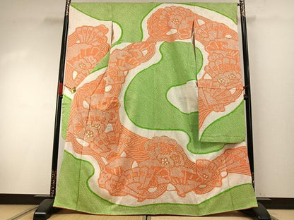 平和屋着物●豪華振袖　総絞り　駒刺繍　扇面花文　正絹　逸品　AABI1295fy