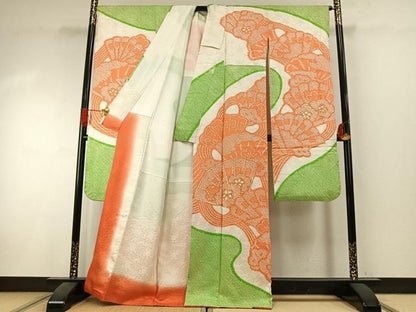 平和屋着物●豪華振袖　総絞り　駒刺繍　扇面花文　正絹　逸品　AABI1295fy