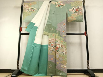平和屋着物●訪問着　絞り　花鳥文　金彩　正絹　逸品　AABI1296fy