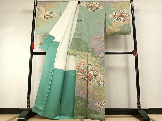 平和屋着物●訪問着　絞り　花鳥文　金彩　正絹　逸品　AABI1296fy